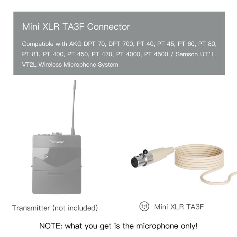 JK سماعة رأس مع ميكروفون أحادي الاتجاه J K MIC-J 069 متوافقة مع نظام الميكروفون اللاسلكي AKG Samson - قابس Mini XLR TA3F - Image 2